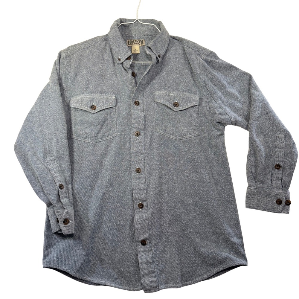 Duluth Trading Co Mens Blue White Textured Cotton Button Down Shirt Size M